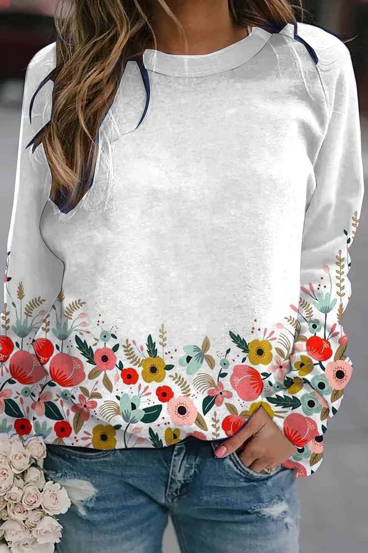 Women's Sweatshirts Floral Print Sweatshirt-Mayoulove
