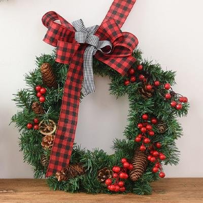 Buffalo Check Bow and Red Berries Winter Wreaths For Front Door