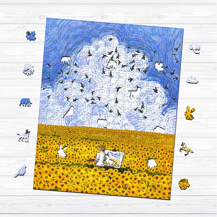 Van Gogh Sunflower Field Wooden Puzzle