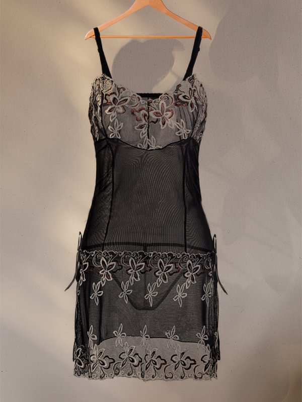 Lace Embroidery Nightdress Suspender Lingerie-Icossi