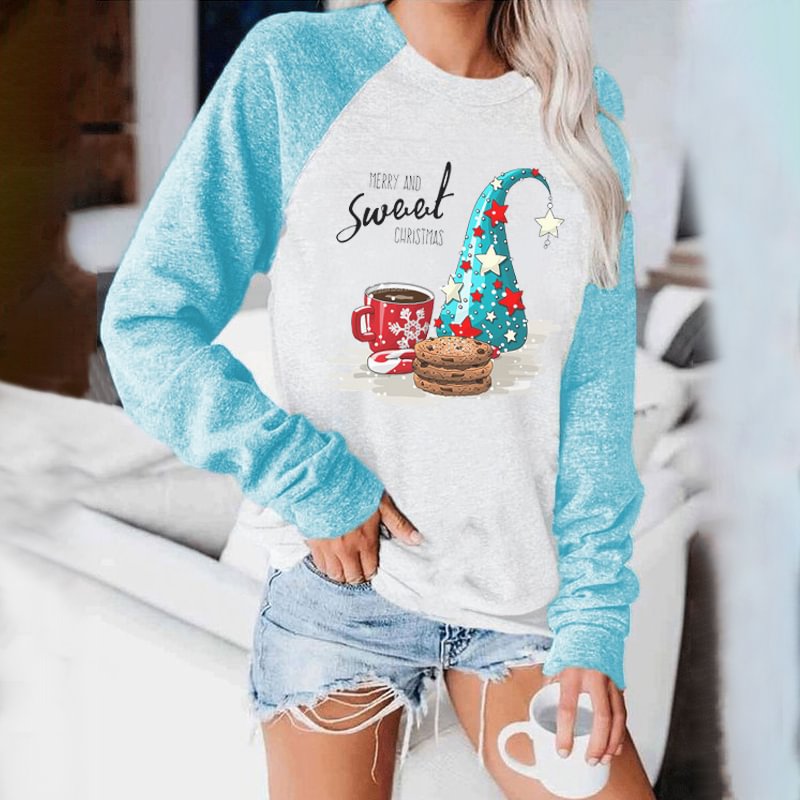 Merry And Sweet Christmas Coffee And Cookies Patchwork Sweatshirt