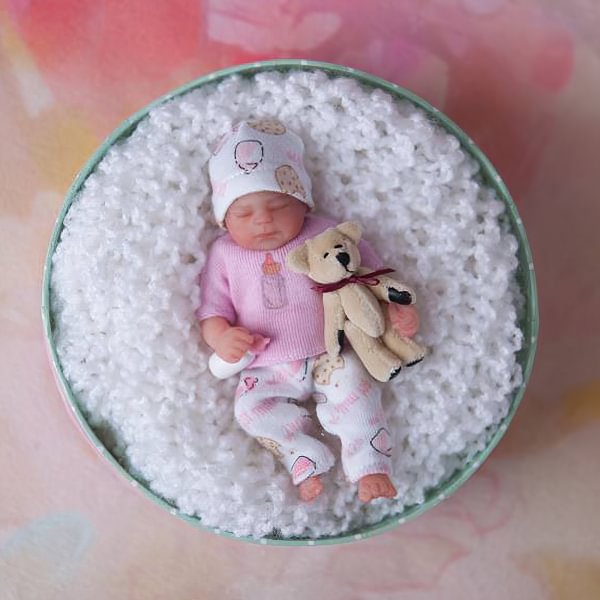 Miniature Doll Sleeping Full Body Silicone Reborn Baby Doll, 5 Inches Realistic Newborn Baby Doll Girl Named Remi