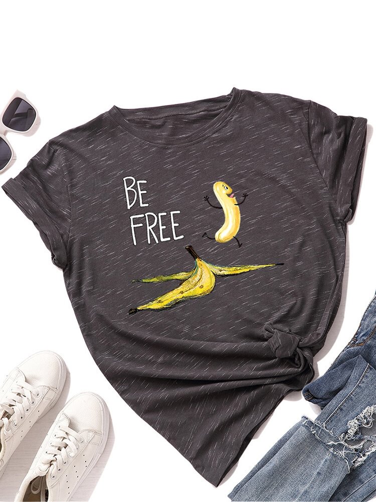 Banana Print Short Sleeve O-neck Loose Casual T-shirt For Women