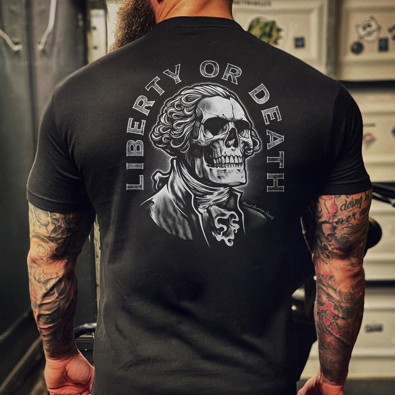 Livereid Liberty Or Death Printed Skull Men's T-shirt - Livereid