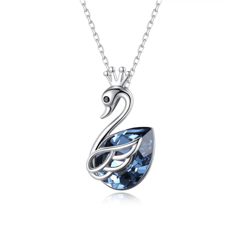 Silver Crown Swan Blue Crystal Necklace