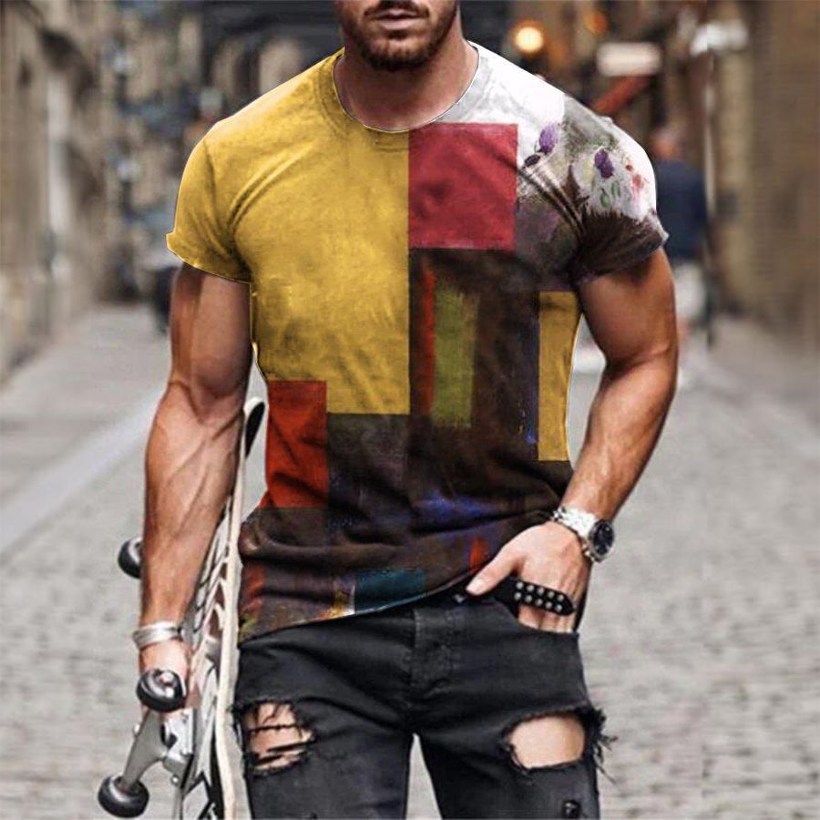 Abstract art color block print casual T-shirt / [viawink] /