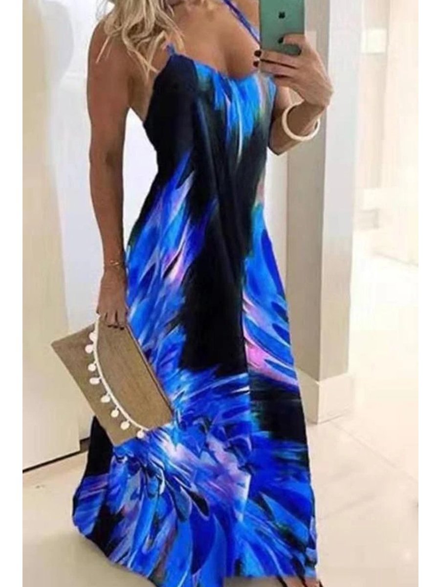 Elegant Abstract Printed Sling Maxi Dress (3 Colors) P11321