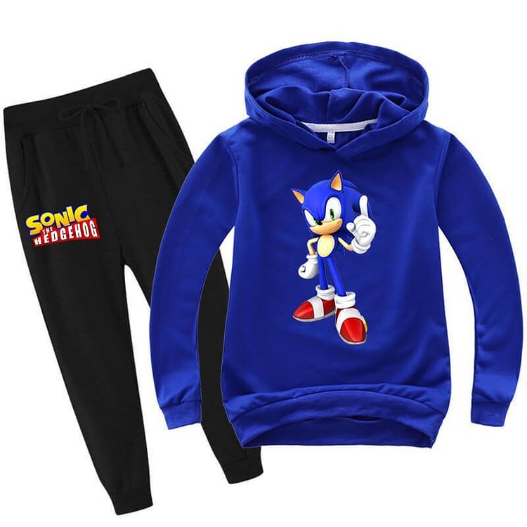 Hedgehog Sonic Print Girls Boys Cotton Hoodie And Pants Outfit Suit-Mayoulove