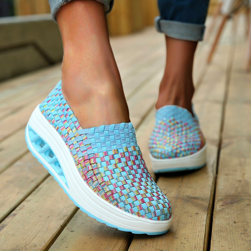 Lookyno - Women Wedges Increased Knitted Thick Platform Shoes Breathable Casual Sneakers