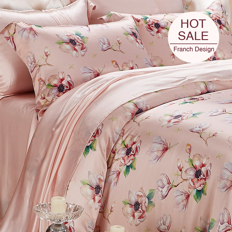Flowers Printed Silk Duvet Cover Set Bedding Set| 4pcs-RealSilkLife