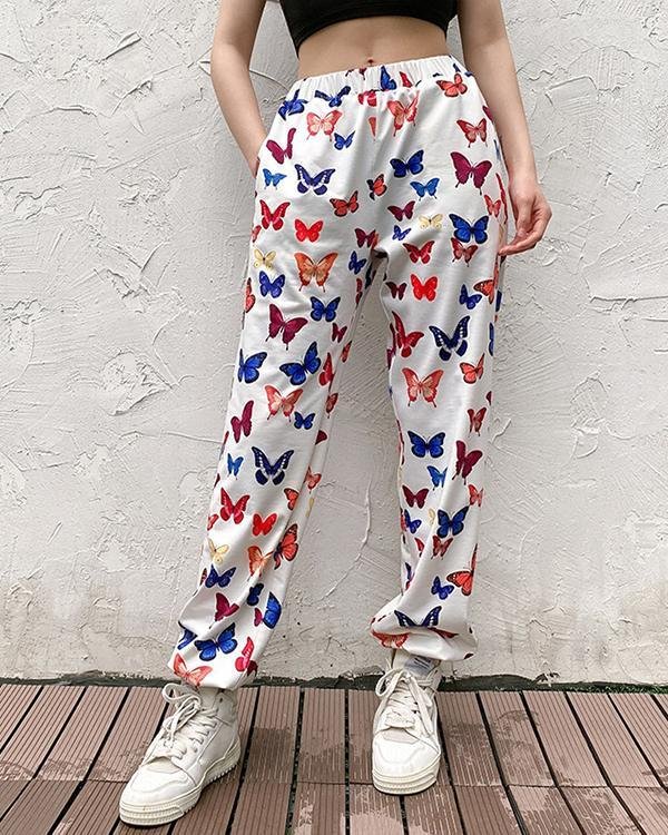 butterfly print casual hip hop trousers p94551