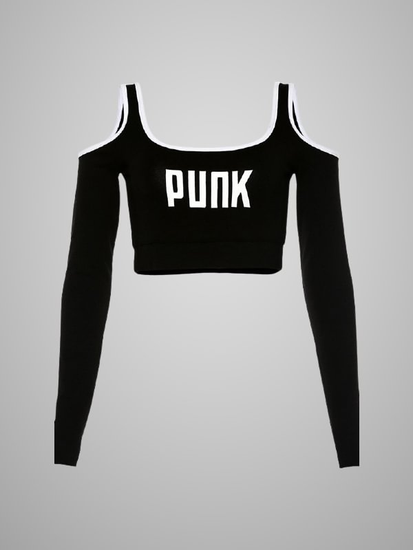 Long Sleeve Letter Graphic Cropped Tank Top