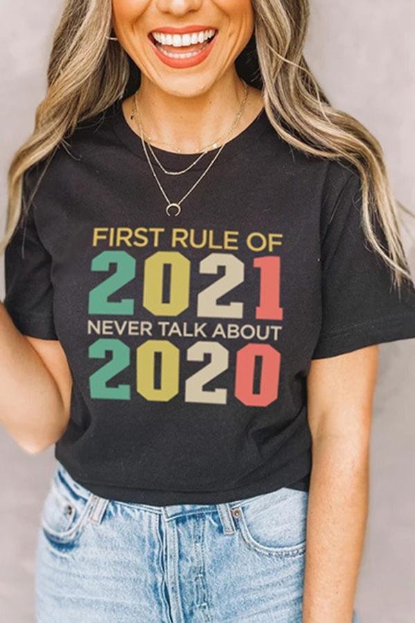 Womens 2021 Letter Print Retro Casual T-shirt-Allyzone-Allyzone