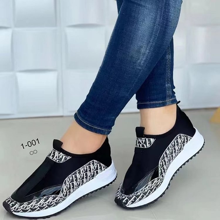 Women's Mesh Breathable Comfortable Loafers Stitching Round Toe Non-Slip Casual Shoes A Pedal