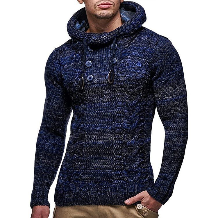 BrosWear Turtleneck Pullover Knitted Warm Sweater blue