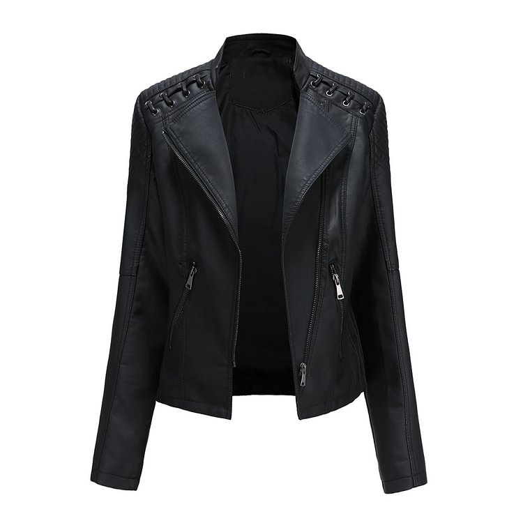 Women's Leather Short Jacket Slim Fit Thin Leather Coat