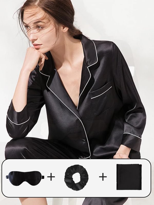 Silk Pajama Set Women's Classic Style 4-Pack Black