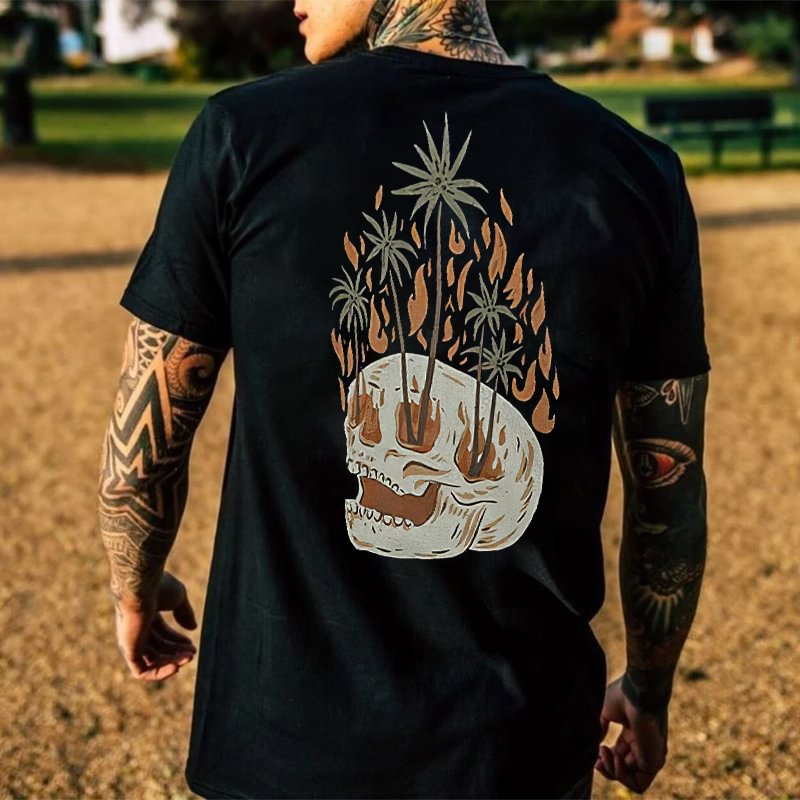 Burning Skull Printed Comfortable Men's T-shirt - Krazyskull