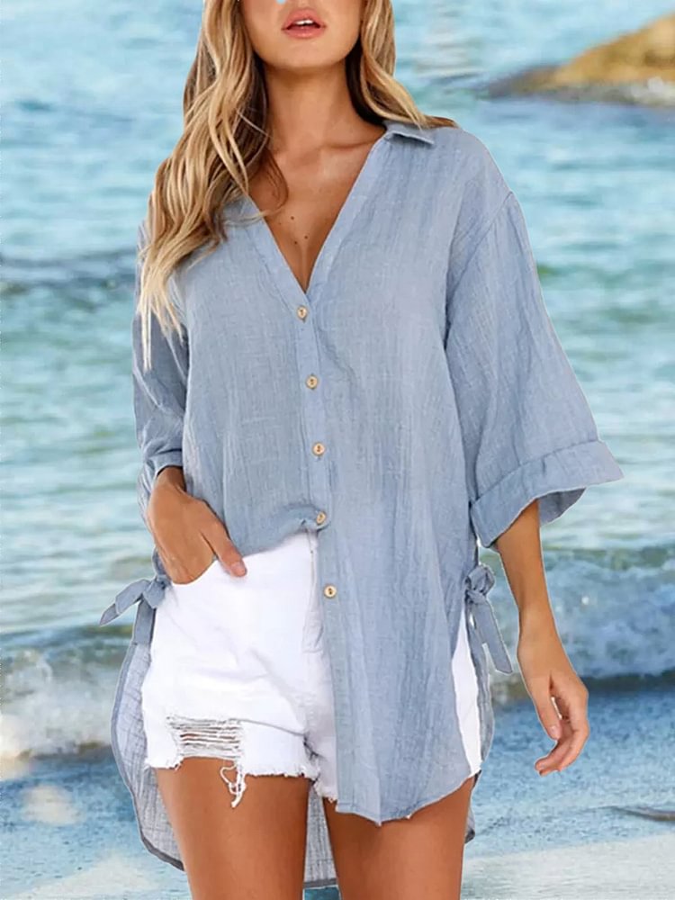 Clear Women's Loose Cotton And Linen Shirt