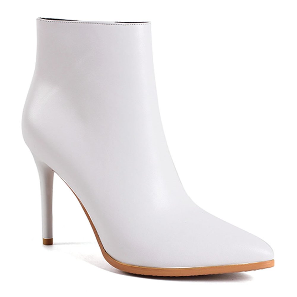 Women's Zipper Ankle Boots White PU-vocosishoes