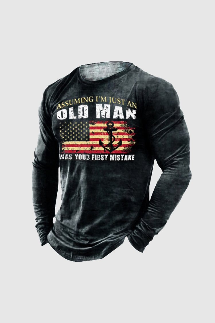 Tiboyz American Patriots Print Retro Long Sleeve T-shirt