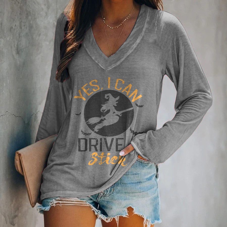 Yes, I Can Drive A Stick Printed Long Sleeve T-shirt