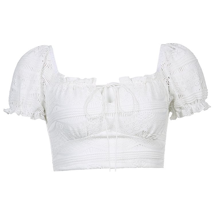 Tie Lace Hollow Out Crop Top - tree - Codlins