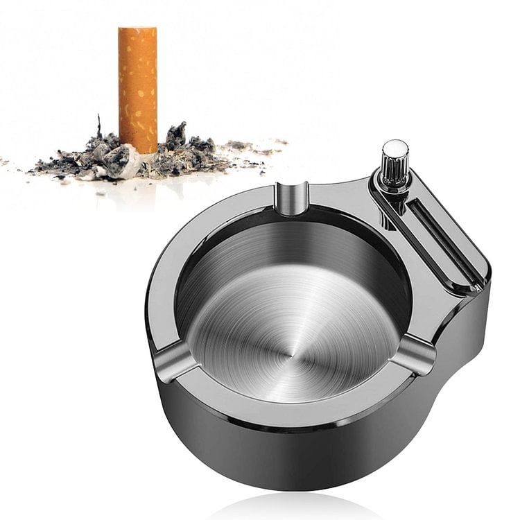 Retro Metal Ashtray Smokeless Cigar Ash Tray Flint Kerosene Lighter Gadget