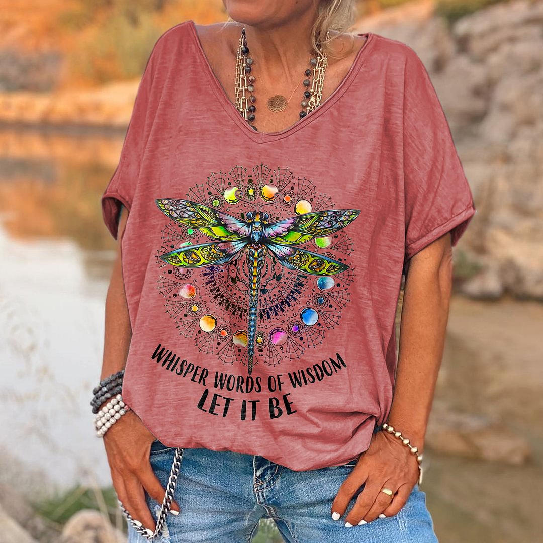 Whisper Words Of Wisdom Printed Dragonfly Hippie T-shirt