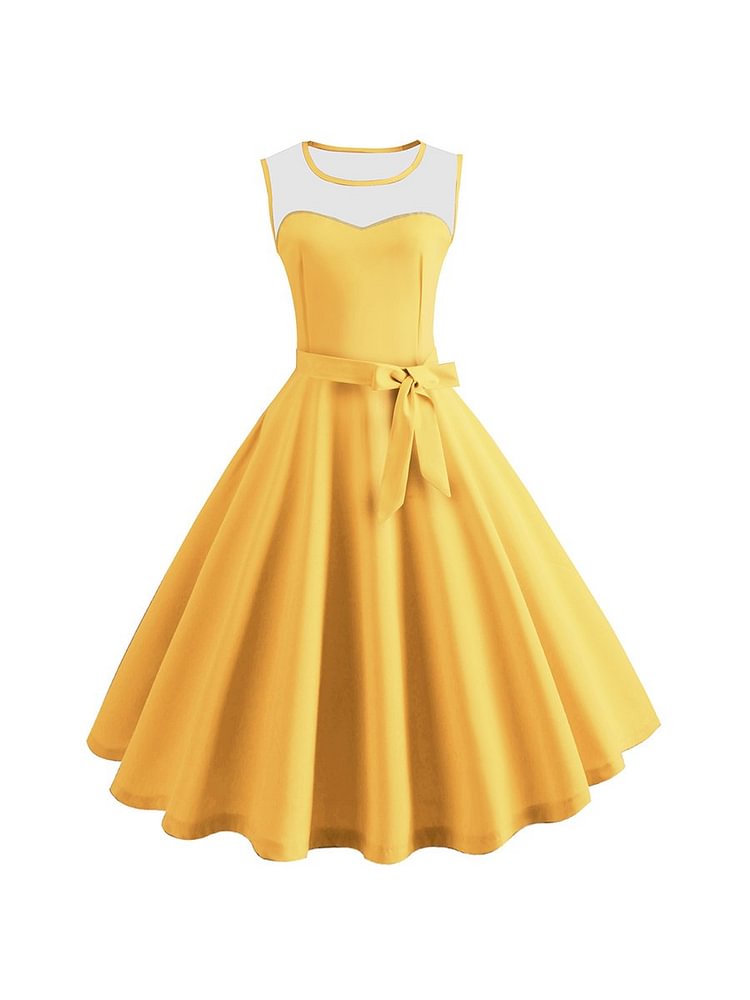 Mayoulove Womens Lace Patchwork Dress Retro 1950s Dress-Mayoulove