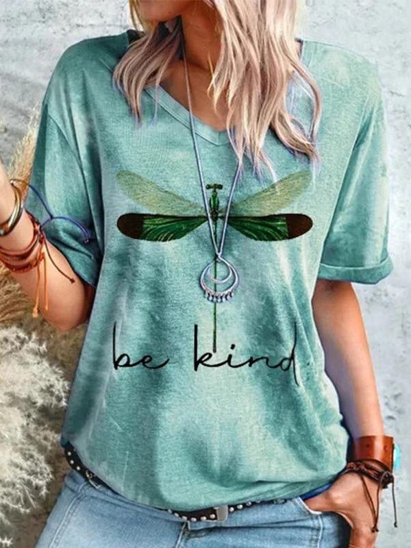 Dragonfly Print Short-sleeved Graphic Tees