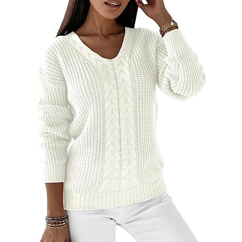 V-neck Sweater Ladies Fashion Knitted Top-Corachic