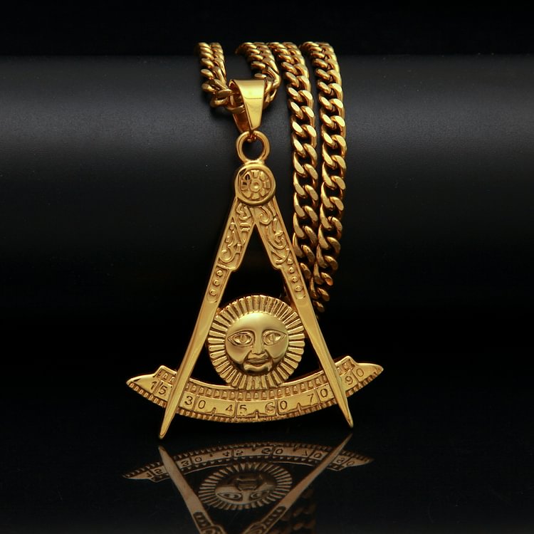 Gold Masonic Fremason Pendant Necklace Stainless Steel Jewelry