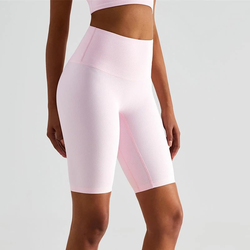 Pink ribbed yoga shorts
