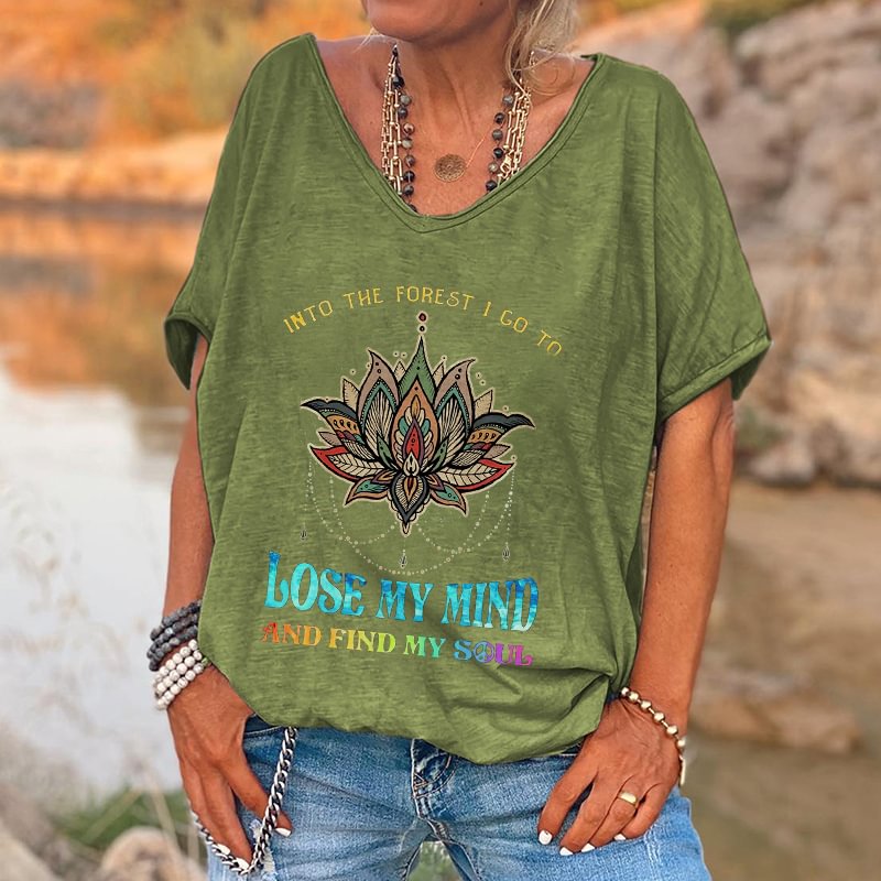 Into The Forest I Go To Printed Lotus Pattern Women's Tees