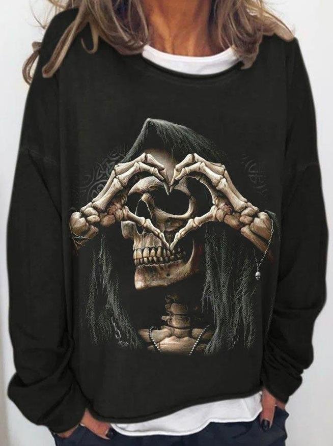 Skull Punk Loose Sweatshirt Long Sleeve Top T-Shirts