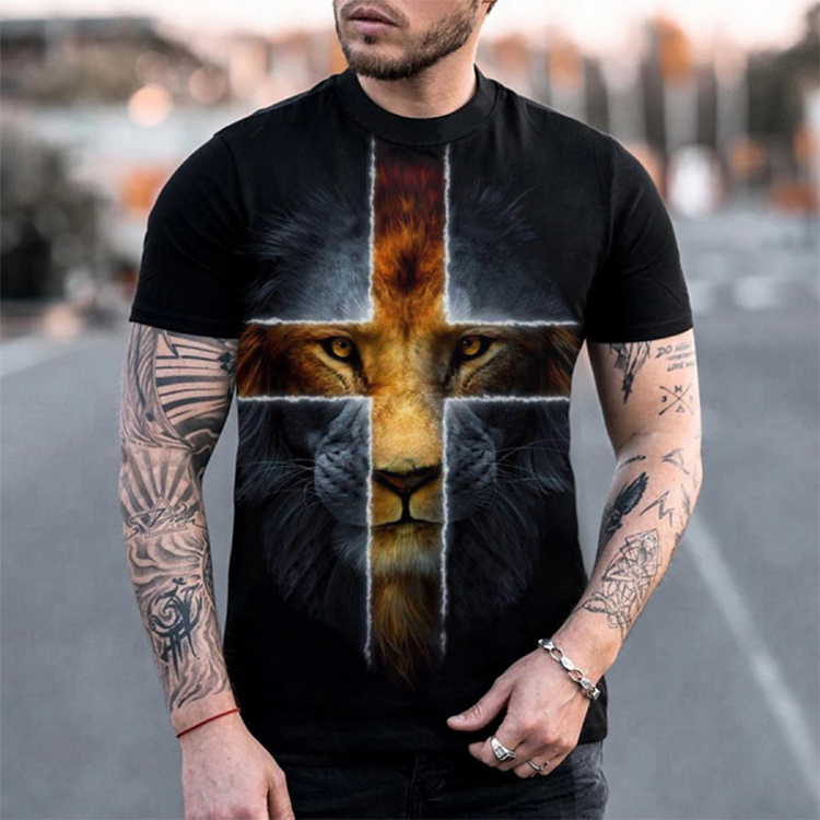 BrosWear Fashion Lion Round Neck Short Sleeve T-shirt