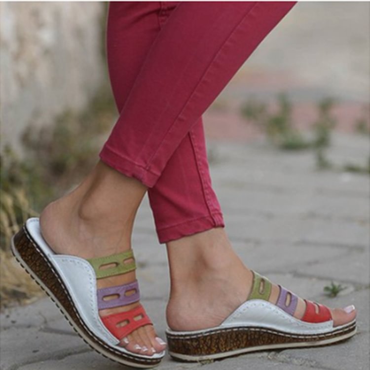 Women's Vintage Wedge Heel Peep Toe Slippers - vzzhome
