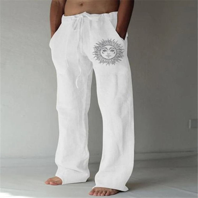BrosWear Solid Color Drawstring Elastic Straight-Leg Pants White