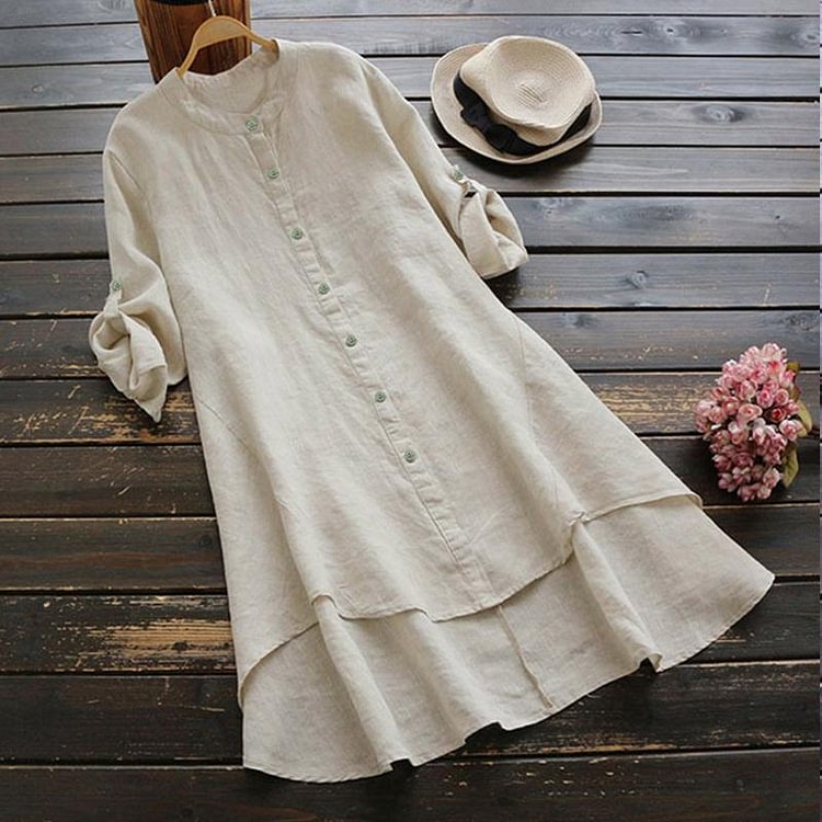 Women's Button cotton linen long style shirt-Mayoulove