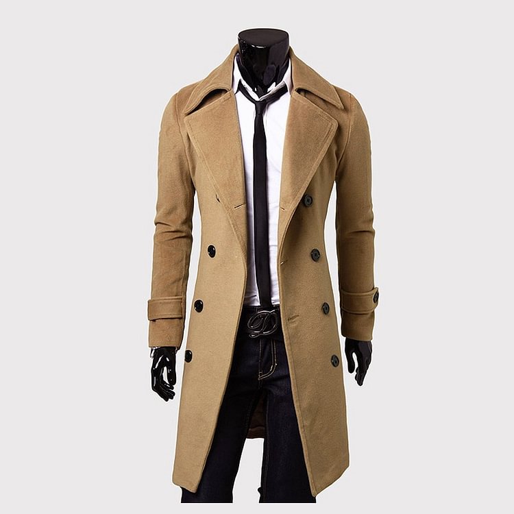 BrosWear Solid Color Classic Lapel Winter Trendy Coat brown