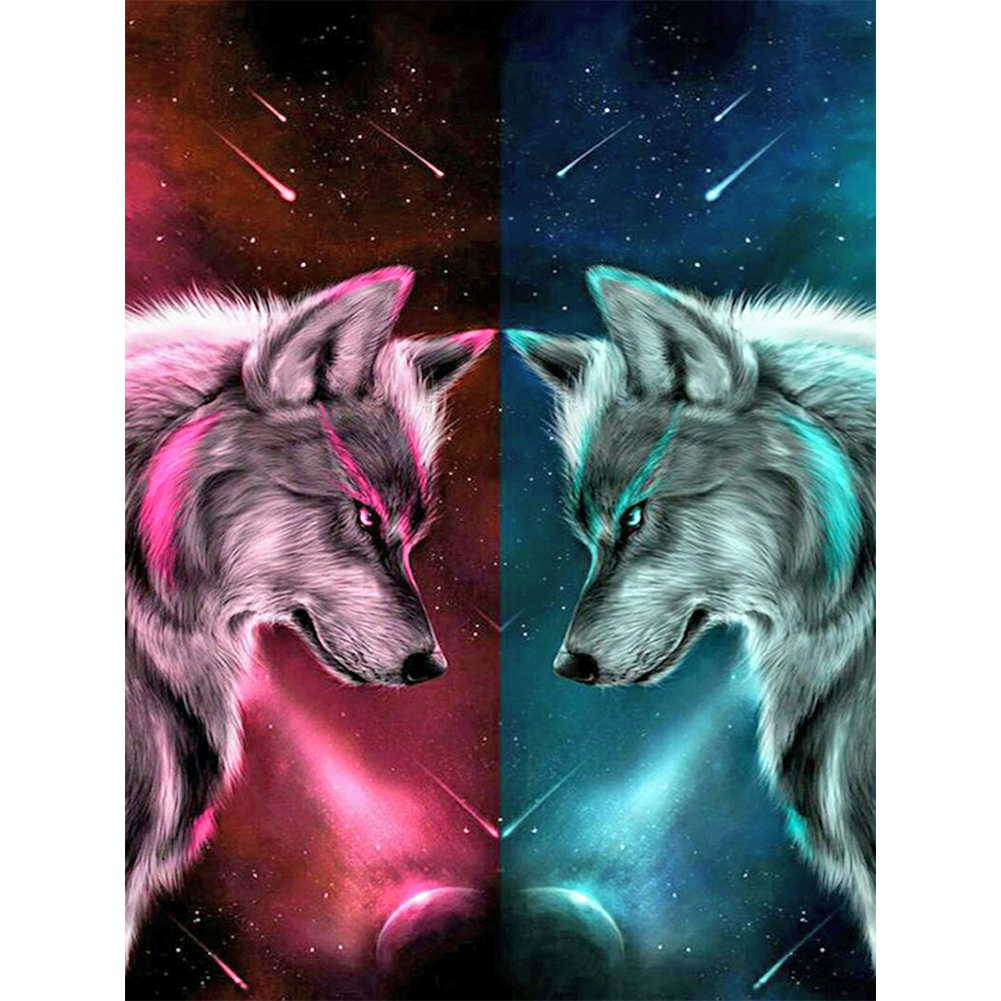 5D Diamond Painting Kit DIY Starry <b>Wolves</b> Full Round Drill Mosaic Picture W...