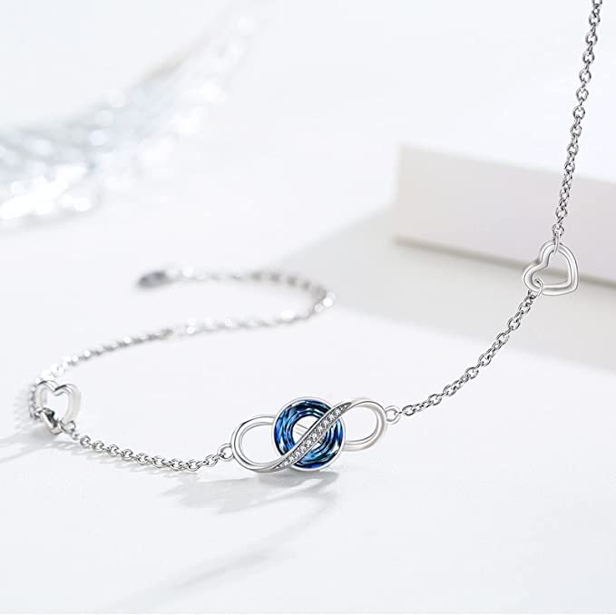 For Love - S925 I Love You Until Infinity Runs Out Circle Blue Crystal Infinity Bracelet