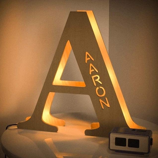 Personalized Engraved Name Wooden LED Letter Night Light
