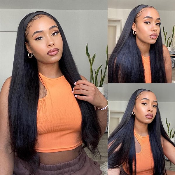 💝 Clearance Sale 💝 Throw On & Go Headband Wigs | Black Staight Hair Wigs | Easy Install