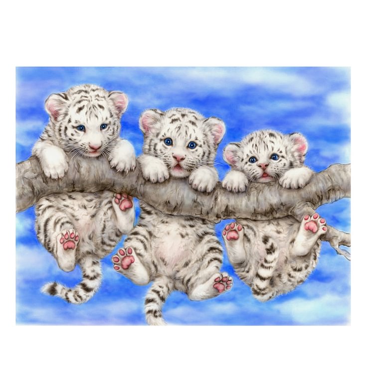 Three Tigers Baby Round Drill Diamond Painting 44X34CM(Canvas)-gbfke