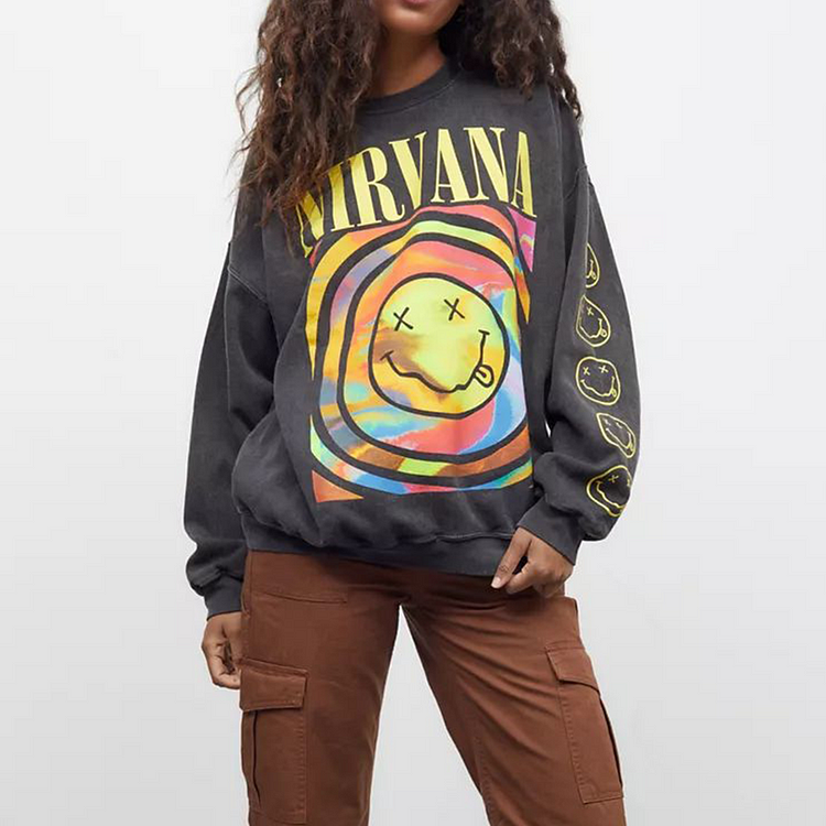 Face Graphic & Letter Oversized Sweatshirt - tree - Codlins