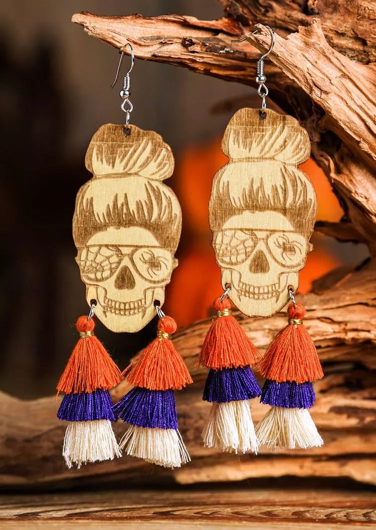 Halloween Skull Tassel Hook Earrings - CODLINS - codlins.com