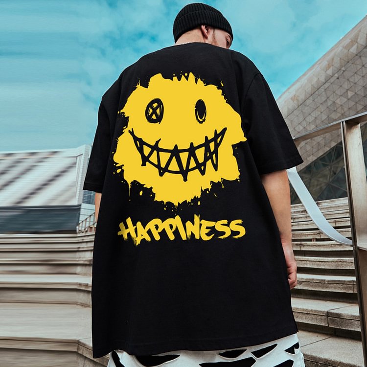 Summer Cotton Tops Tees Print Happiness Face T-shirts