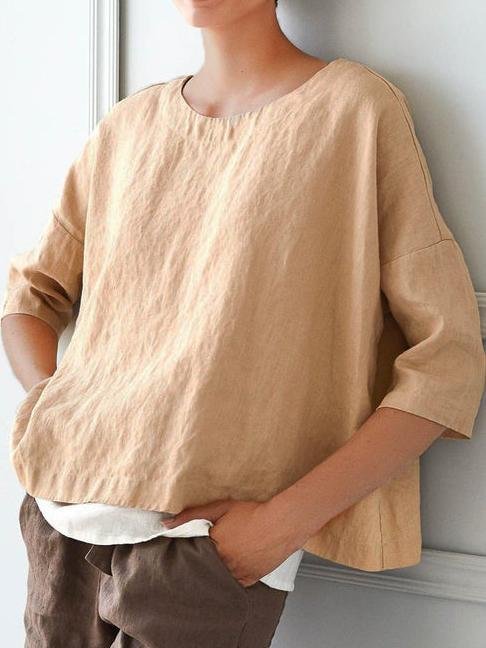 Women's Casual Cotton and Linen Loose T-Shirt-Mayoulove
